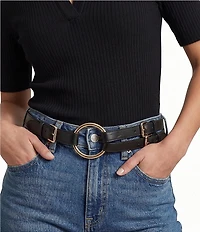 Lauren Ralph Lauren 2#double; Tri-Strap O-Ring Leather Belt
