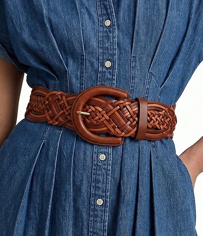 Lauren Ralph Lauren 2.25#double; Braided Vachetta Wide Leather Belt