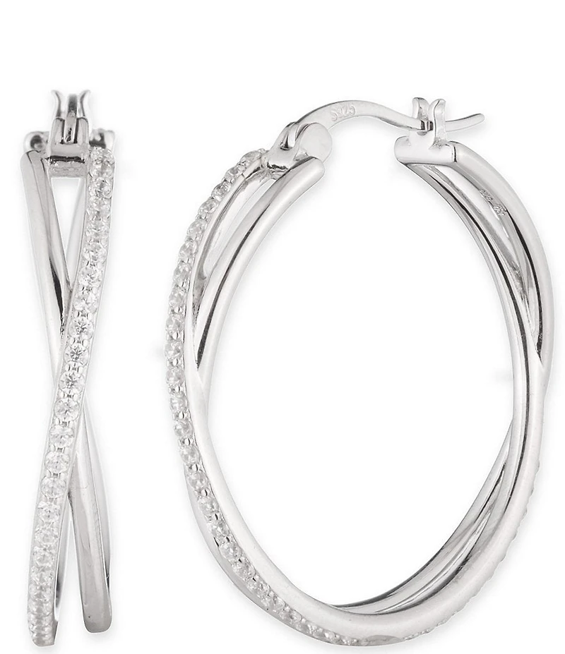 Lauren Ralph Lauren 30mm Crystal Pave Criss Cross Hoop Earrings