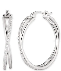 Lauren Ralph Lauren 30mm Crystal Pave Criss Cross Hoop Earrings