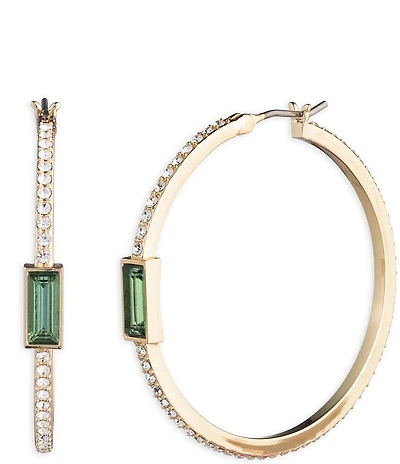Lauren Ralph Lauren Baguette Center Stone Pave Hoop Earrings