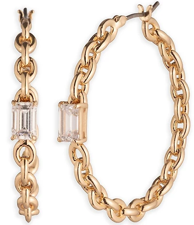Lauren Ralph Lauren CZ Cable Chain Hoop Earrings