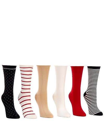 Lauren Ralph Lauren Dots and Stripes Crew Socks, 6 Pack