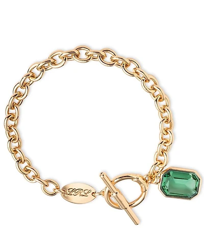 Lauren Ralph Lauren Emerald Cut Stone Logo Plaque Line Bracelet