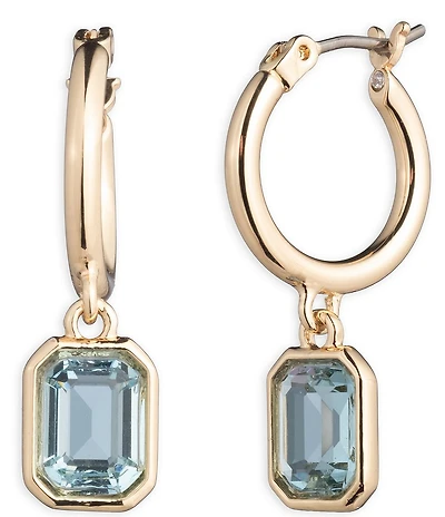 Lauren Ralph Lauren Gold Tone Aqua Stone Hoop Drop Earrings