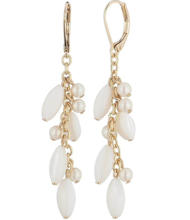 Lauren Ralph Lauren Gold Tone Beaded Mother Of Pearl Linear Earrings