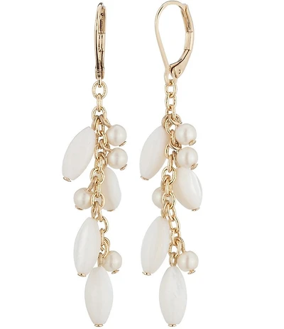 Lauren Ralph Lauren Gold Tone Beaded Mother Of Pearl Linear Earrings