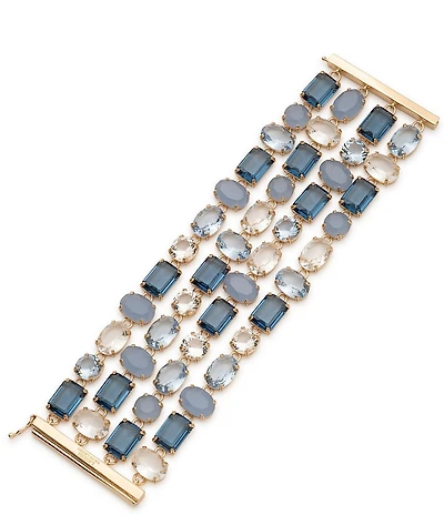 Lauren Ralph Lauren Gold Tone Blue Stone Multirow Flex Line Bracelet