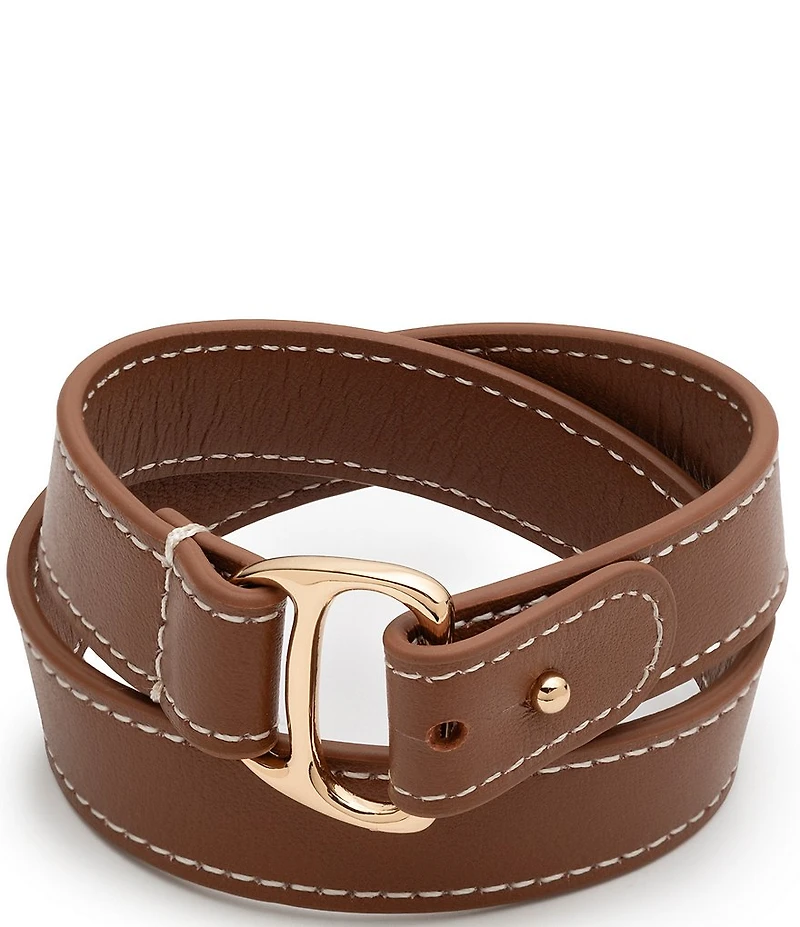 Lauren Ralph Lauren Gold Tone Brown Leather Equestrian Wrap Bracelet