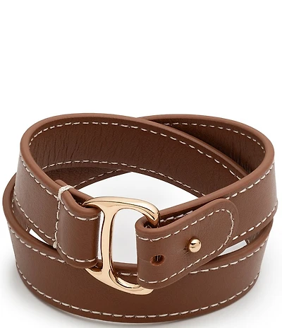 Lauren Ralph Lauren Gold Tone Brown Leather Equestrian Wrap Bracelet