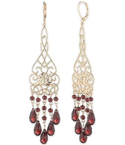 Lauren Ralph Lauren Gold Tone Burgundy Beaded Chandelier Earrings
