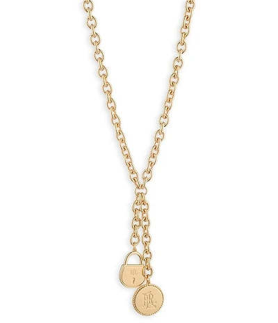 Lauren Ralph Lauren Gold Tone Charm Logo Y Necklace