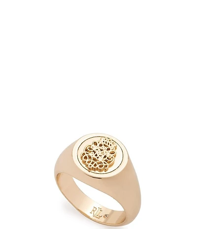 Lauren Ralph Lauren Gold Tone Coin Logo Cocktail Ring