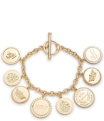 Lauren Ralph Lauren Gold Tone Coin Logo Flex Charm Line Bracelet