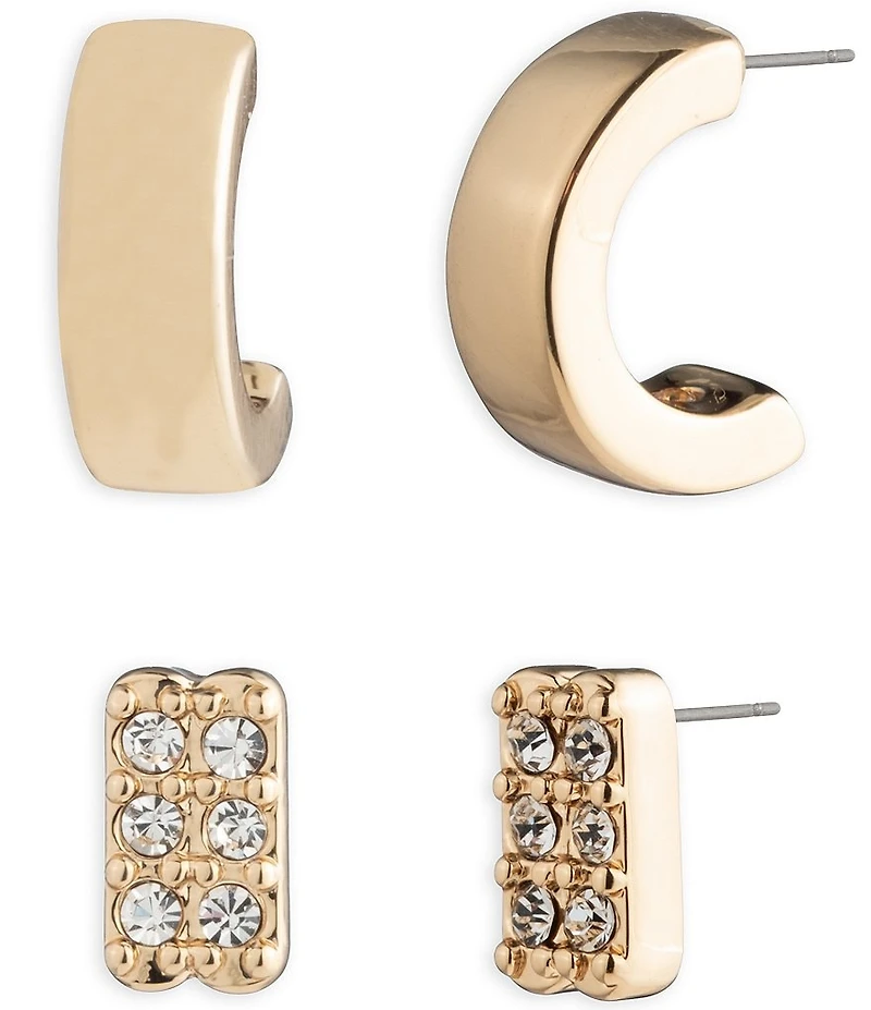 Lauren Ralph Lauren Gold Tone Crystal Pave Duo Earring Set