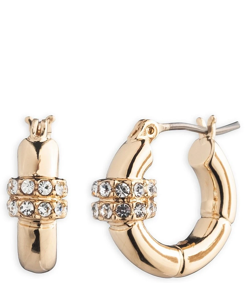 Lauren Ralph Lauren Small Gold Tone Crystal Pave Hoop Earrings