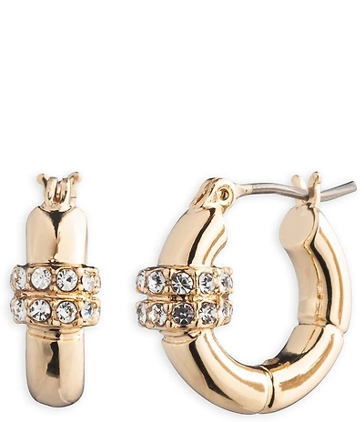 Lauren Ralph Lauren Small Gold Tone Crystal Pave Hoop Earrings