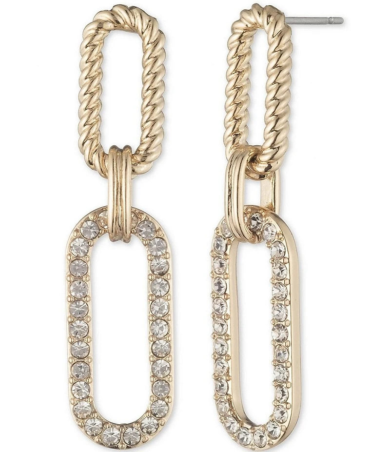 Lauren Ralph Lauren Gold Tone Crystal Pave Twisted Rope Link Linear Earrings