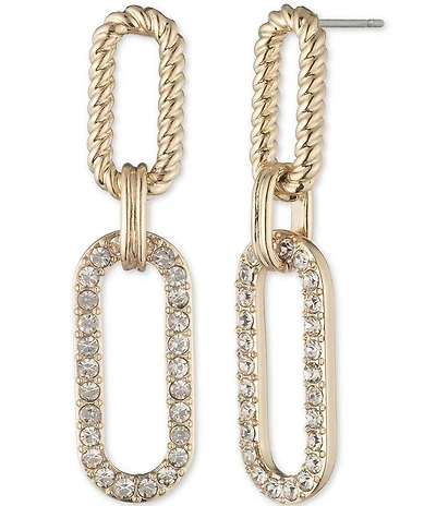 Lauren Ralph Lauren Gold Tone Crystal Pave Twisted Rope Link Linear Earrings