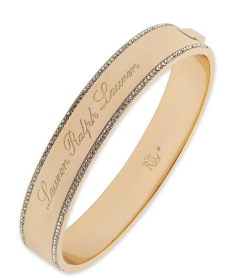 Lauren Ralph Lauren Gold Tone Crystal Script Logo Bangle Bracelet