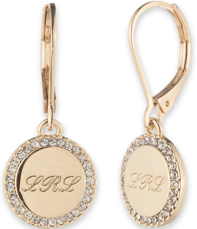 Lauren Ralph Lauren Gold Tone Crystal Script Logo Drop Earrings