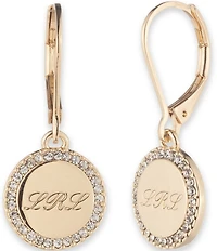 Lauren Ralph Lauren Gold Tone Crystal Script Logo Drop Earrings