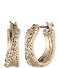 Lauren Ralph Lauren Gold Tone Crystal Twisted Rope Pave Hoop Earrings