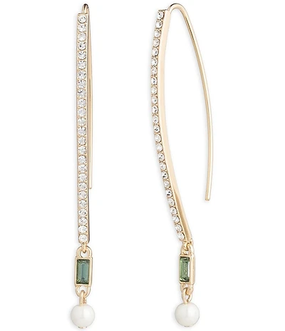Lauren Ralph Lauren Gold Tone Erinite Pearl Baguette Threader Earrings