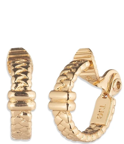Lauren Ralph Lauren Gold Tone Herringbone Clip Hoop Earrings