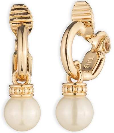 Lauren Ralph Lauren Gold Tone Huggie Pearl Clip Drop Earrings