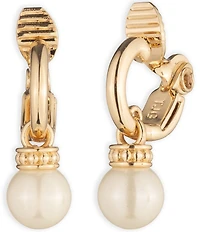Lauren Ralph Lauren Gold Tone Huggie Pearl Clip Drop Earrings