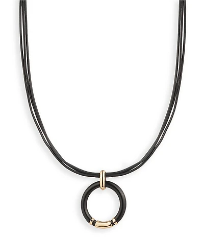 Lauren Ralph Lauren Gold Tone Jet Leather Short Pendant Necklace