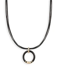 Lauren Ralph Lauren Gold Tone Jet Leather Short Pendant Necklace