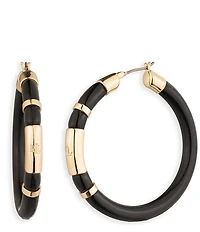 Lauren Ralph Lauren Gold Tone Jet Logo Large Hoop Earrings