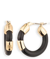 Lauren Ralph Lauren Gold Tone Jet Logo Medium Hoop Earrings
