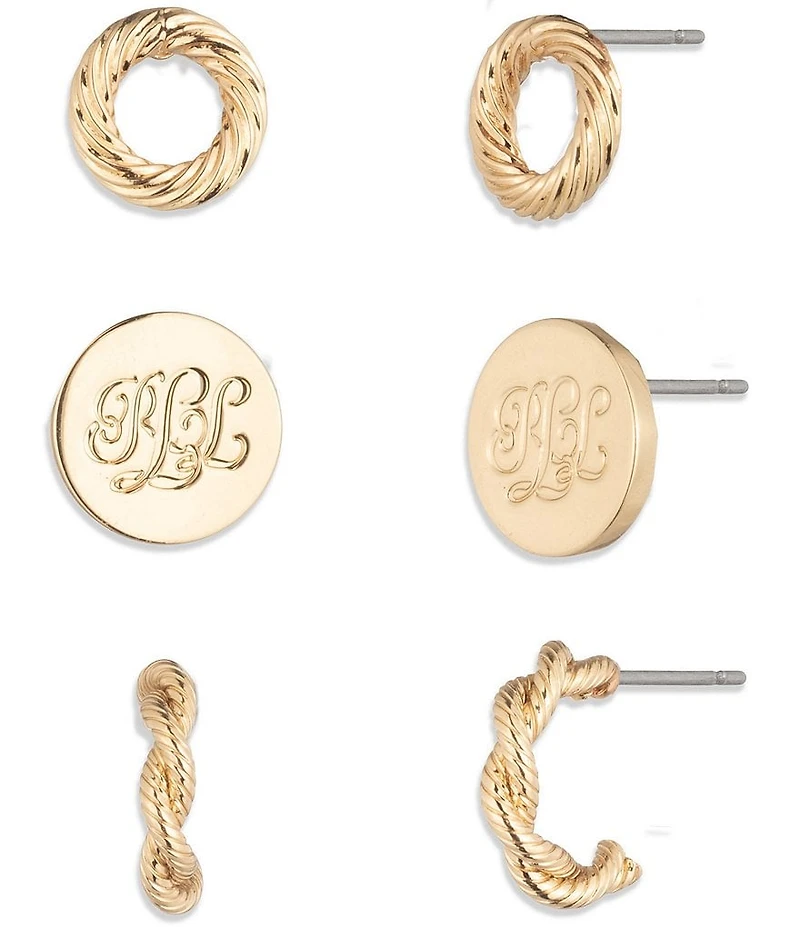 Lauren Ralph Lauren Gold Tone Lauren Rope Trio Earrings Set