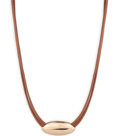 Lauren Ralph Lauren Gold Tone Leather Short Pendant Necklace