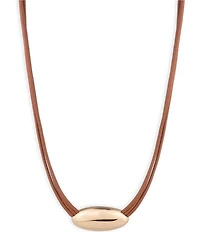 Lauren Ralph Lauren Gold Tone Leather Short Pendant Necklace