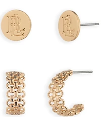 Lauren Ralph Lauren Gold Tone Logo Chain Duo Earring Set