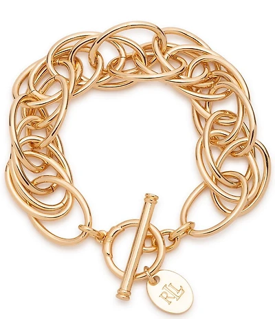 Lauren Ralph Lauren Gold Tone Logo Link Flex Line Bracelet