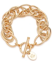 Lauren Ralph Lauren Gold Tone Logo Link Flex Line Bracelet