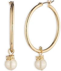 Lauren Ralph Lauren Gold Tone Pearl Drop Hoop Earrings