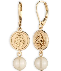 Lauren Ralph Lauren Gold Tone Pearl Coin Double Drop Earrings