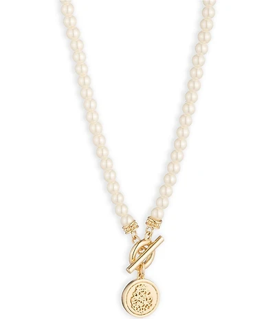 Lauren Ralph Lauren Gold Tone Pearl Coin Short Pendant Necklace