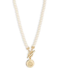 Lauren Ralph Lauren Gold Tone Pearl Coin Short Pendant Necklace