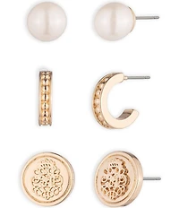 Lauren Ralph Lauren Gold Tone Pearl Coin Trio Earring Set