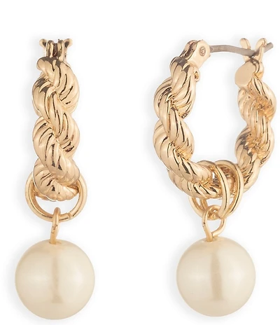 Lauren Ralph Lauren Gold Tone Pearl Huggie Drop Earrings
