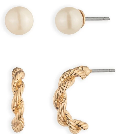 Lauren Ralph Lauren Gold Tone Pearl Rope Duo Earring Set