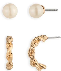 Lauren Ralph Lauren Gold Tone Pearl Rope Duo Earring Set