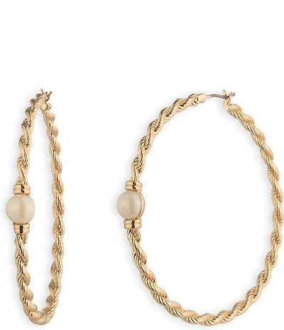 Lauren Ralph Lauren Gold Tone Pearl Rope Hoop Earrings